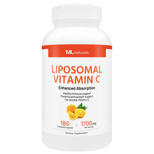 ML Naturals Liposomal Vitamin C 1700mg bottle with 180 vegan capsules