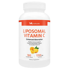 ML Naturals Liposomal Vitamin C 1700mg bottle with 180 vegan capsules