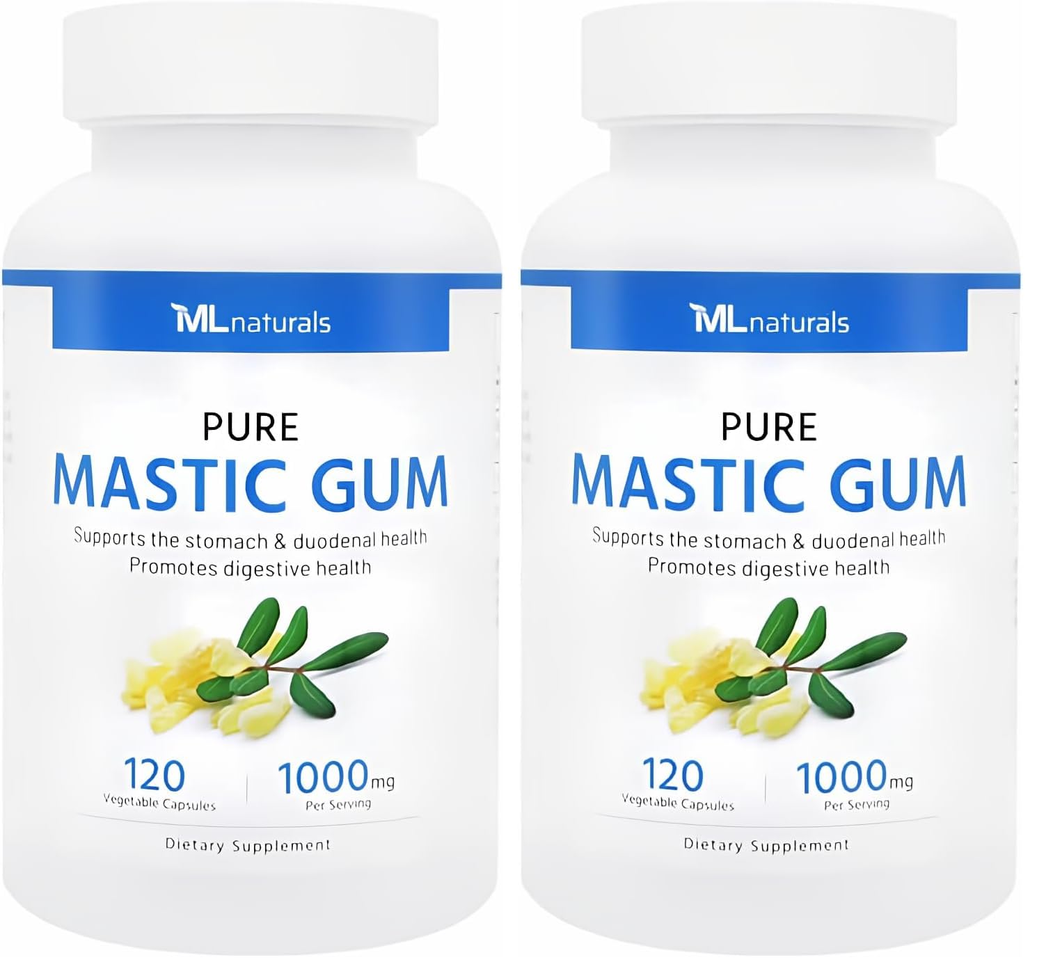 ML Naturals Mastic Gum 1000mg bottle with 120 vegan capsules (Pack of 2)