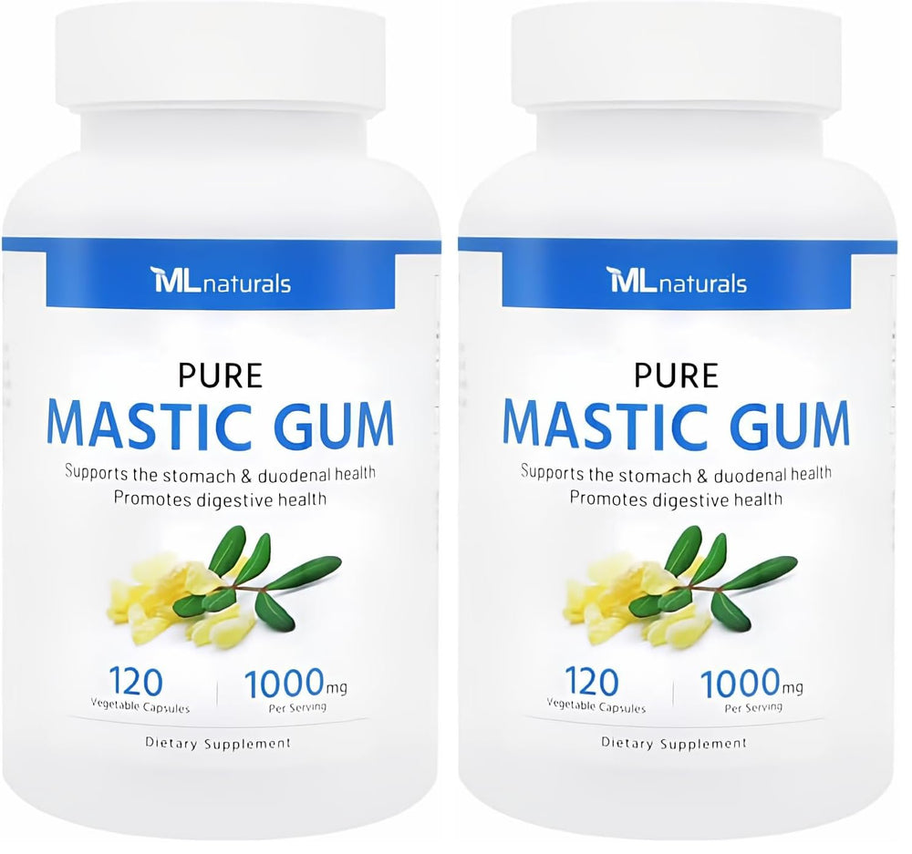 ML Naturals Mastic Gum 1000mg bottle with 120 vegan capsules (Pack of 2)