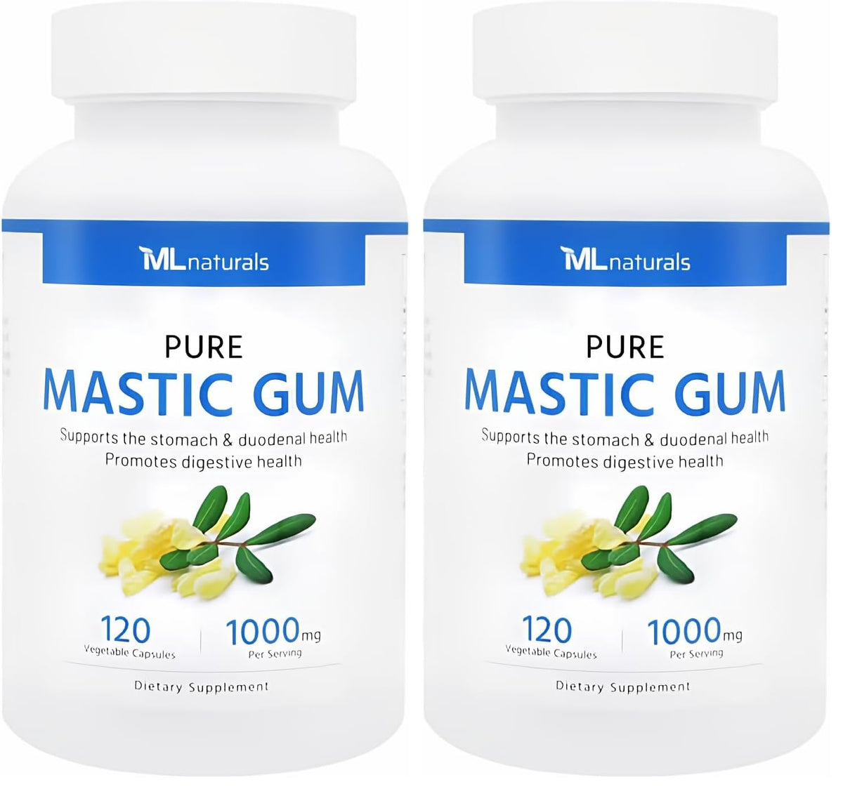 ML Naturals Mastic Gum 1000mg bottle with 120 vegan capsules (Pack of 2)