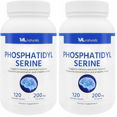 ML Naturals Phosphatidyl Serine 200 mg standard bottle with 120 vegetable capsules, front view