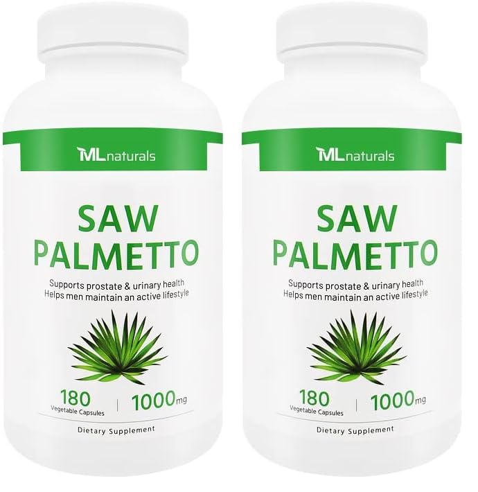 ML Naturals Saw Palmetto 1000 mg bottle with 180 vegetable capsules - Pack 2