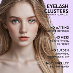 Application close-up of MLEN DIARY lash clusters showing glue-free ease