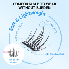 MLEN DIARY natural-looking D curl clusters blend with lashes for a brighter look