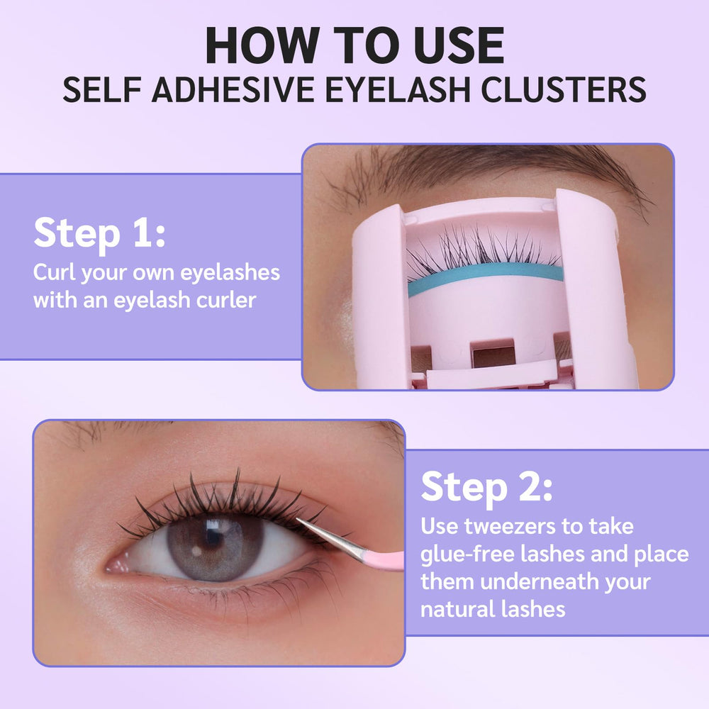 Reusable MLEN DIARY lash clusters shown with gentle removal process