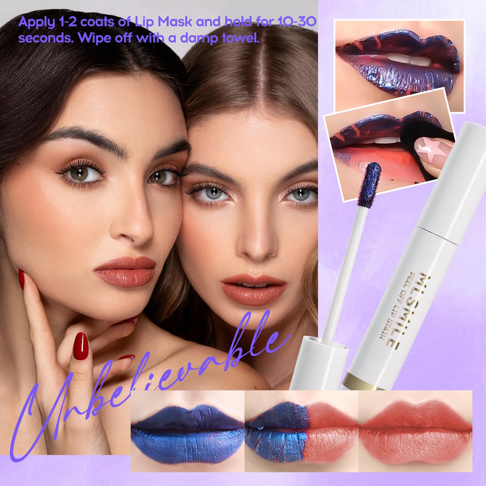 MLSMILE Lip Stain Peel Off wearing test shows transfer-proof color during activities