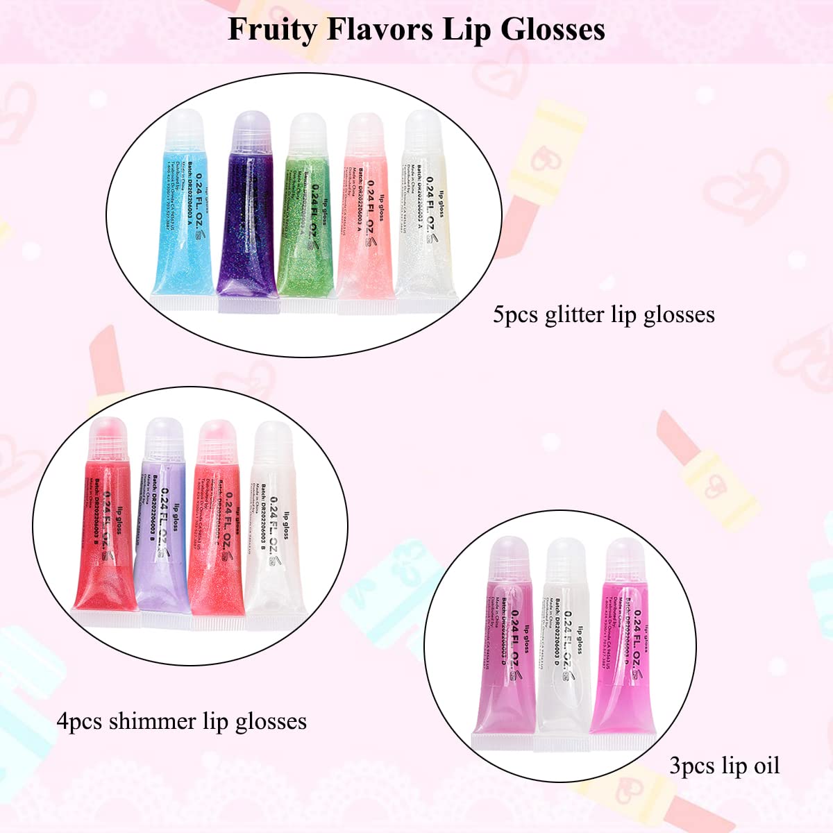 M&U Lip gloss case with assorted colors ready for party or sleepover.