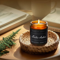 MOASITN Baltic Amber 7oz handcrafted soy wax candle in amber jar