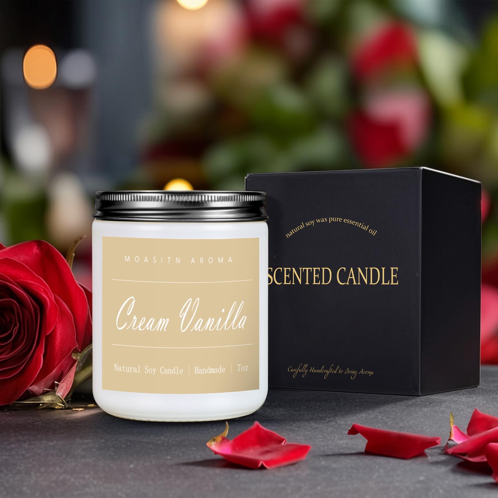 Natural cotton wick and 7oz bottle of MOASITN candle