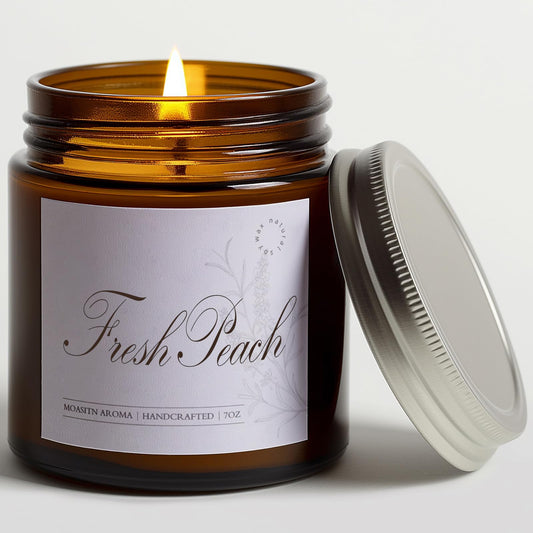 MOASITN Fresh Peach Scented Candle in brown glass jar with silver lid