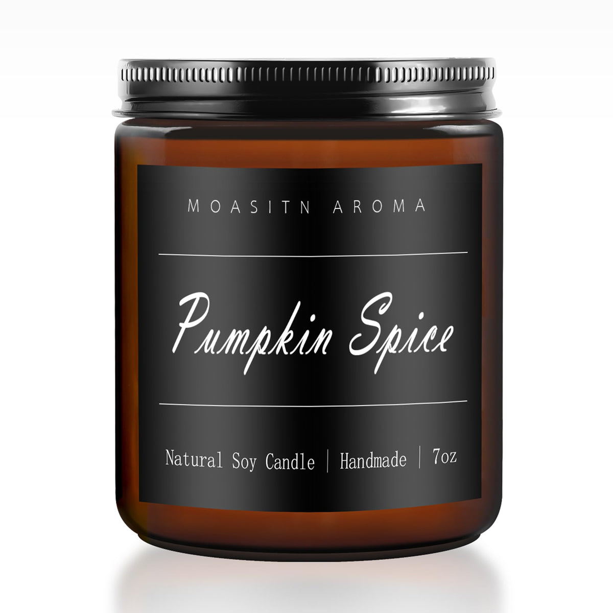 MOASITN Pumpkin Spice candle in amber 7oz jar - front view