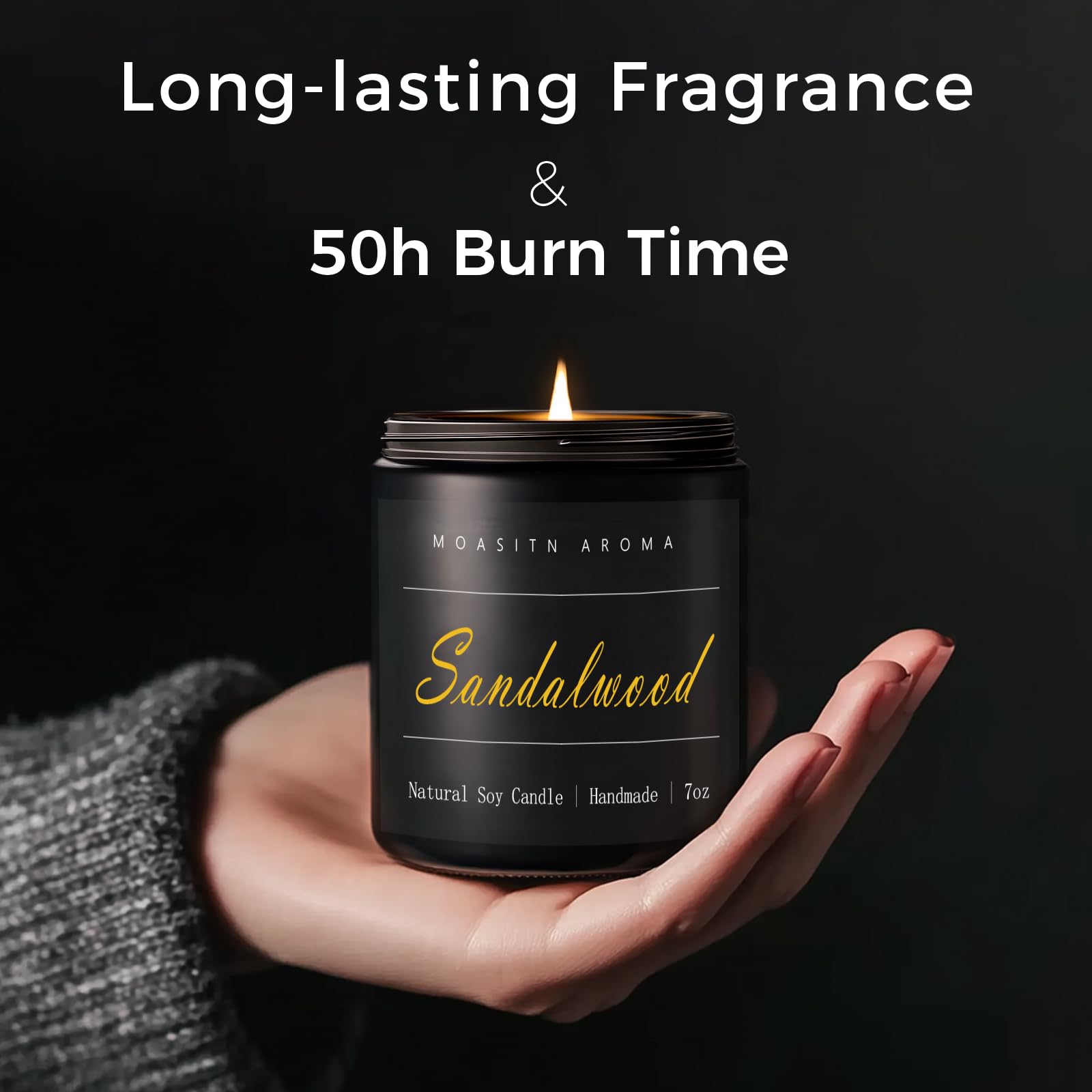 Leather and amber notes displayed on MOASITN candle label