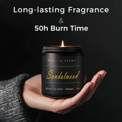 Leather and amber notes displayed on MOASITN candle label