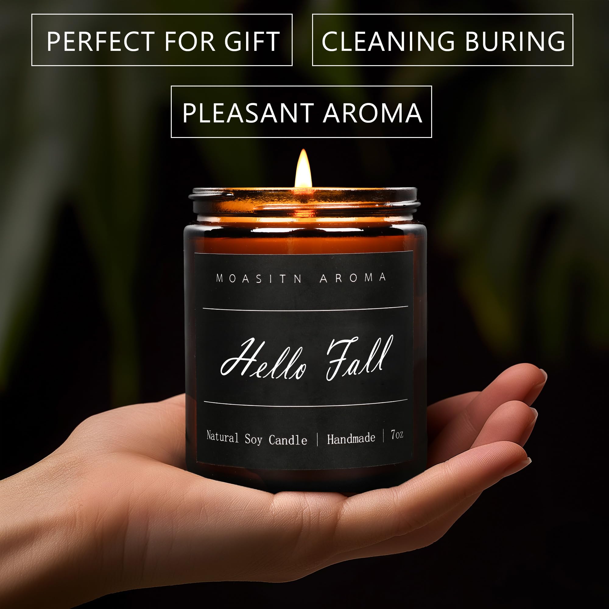 Close-up of Hello Fall candle with natural soy wax