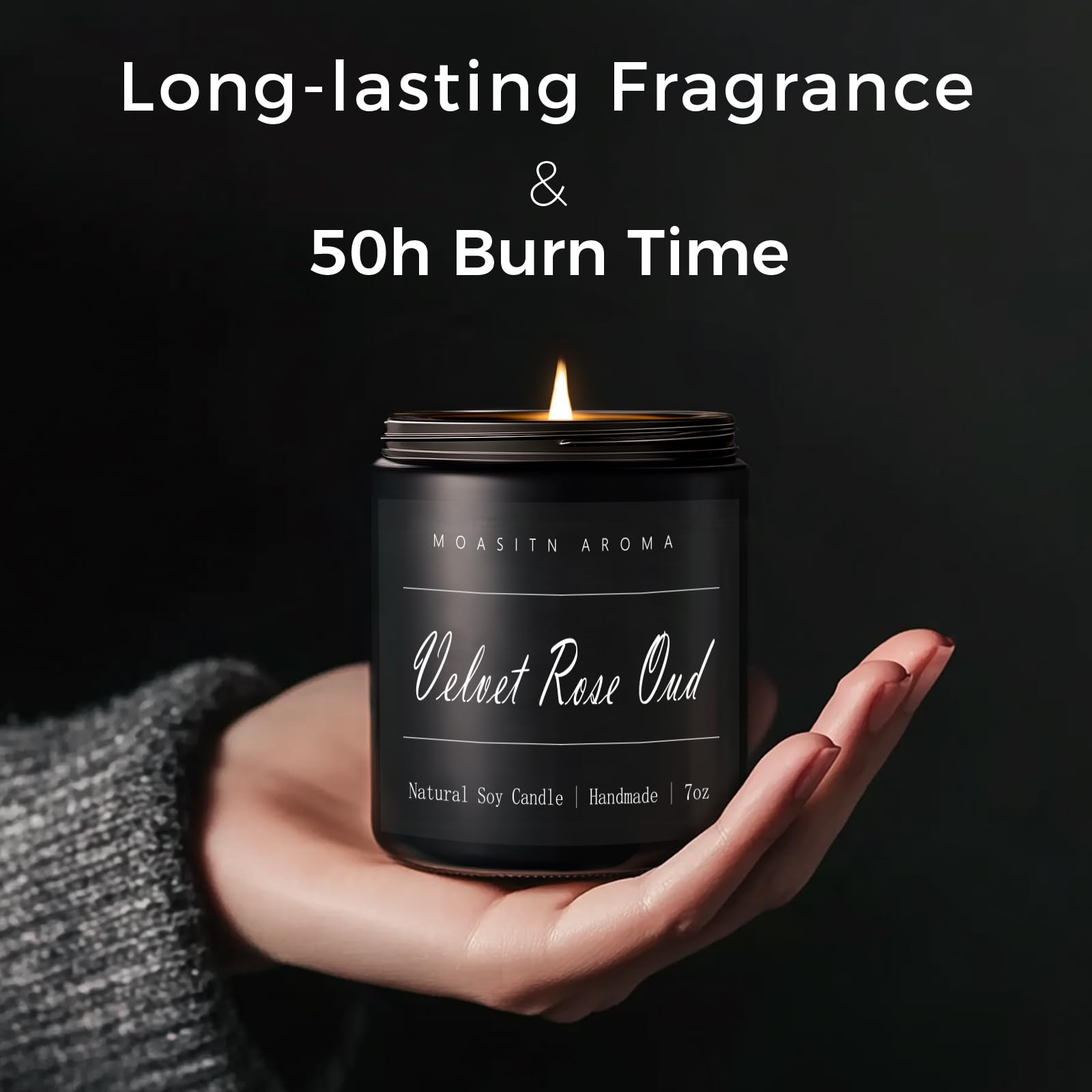 3/4 view of MOASITN Velvet Rose Oud scented candle in jar