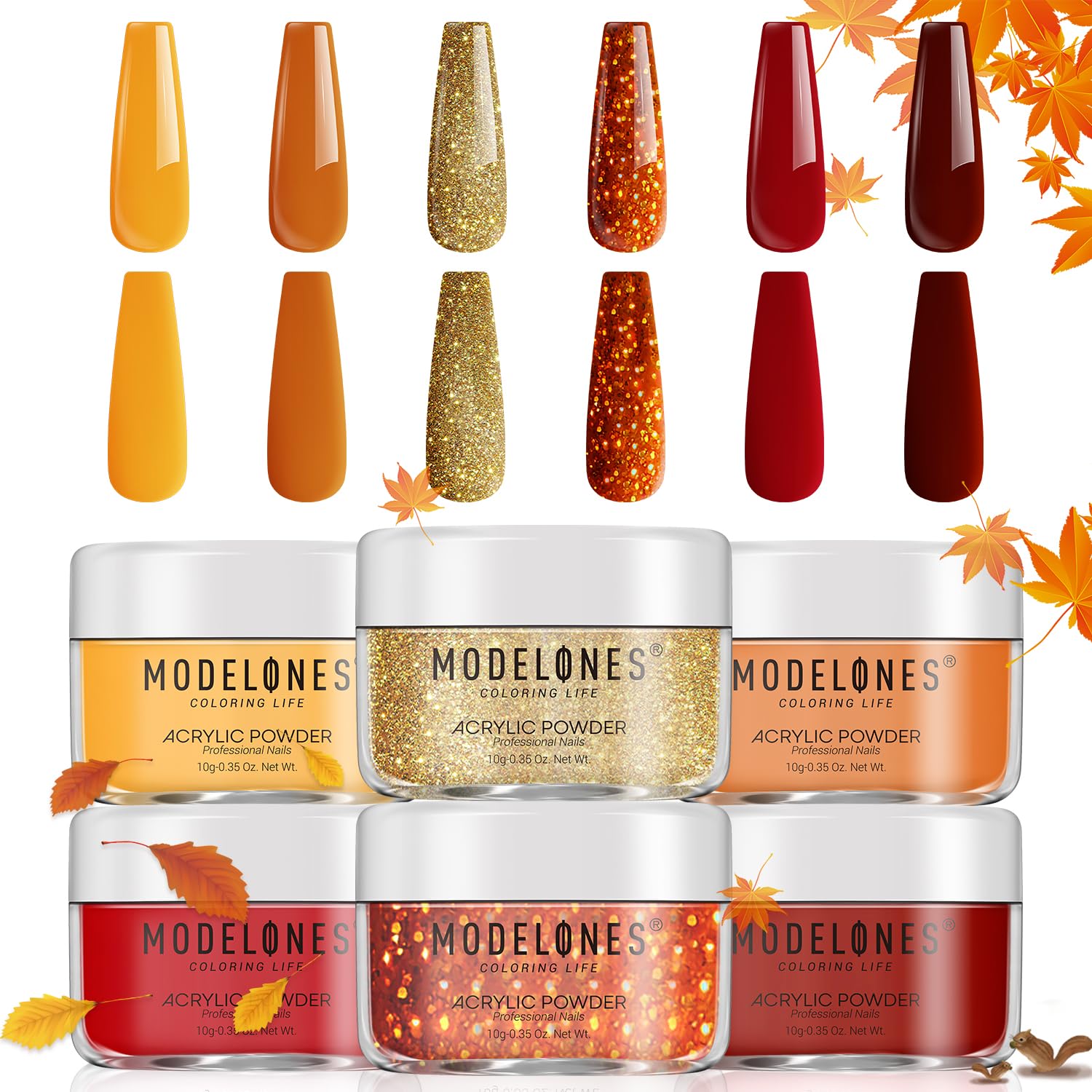 Modelones 6-color autumn acrylic powder palette for creative nails