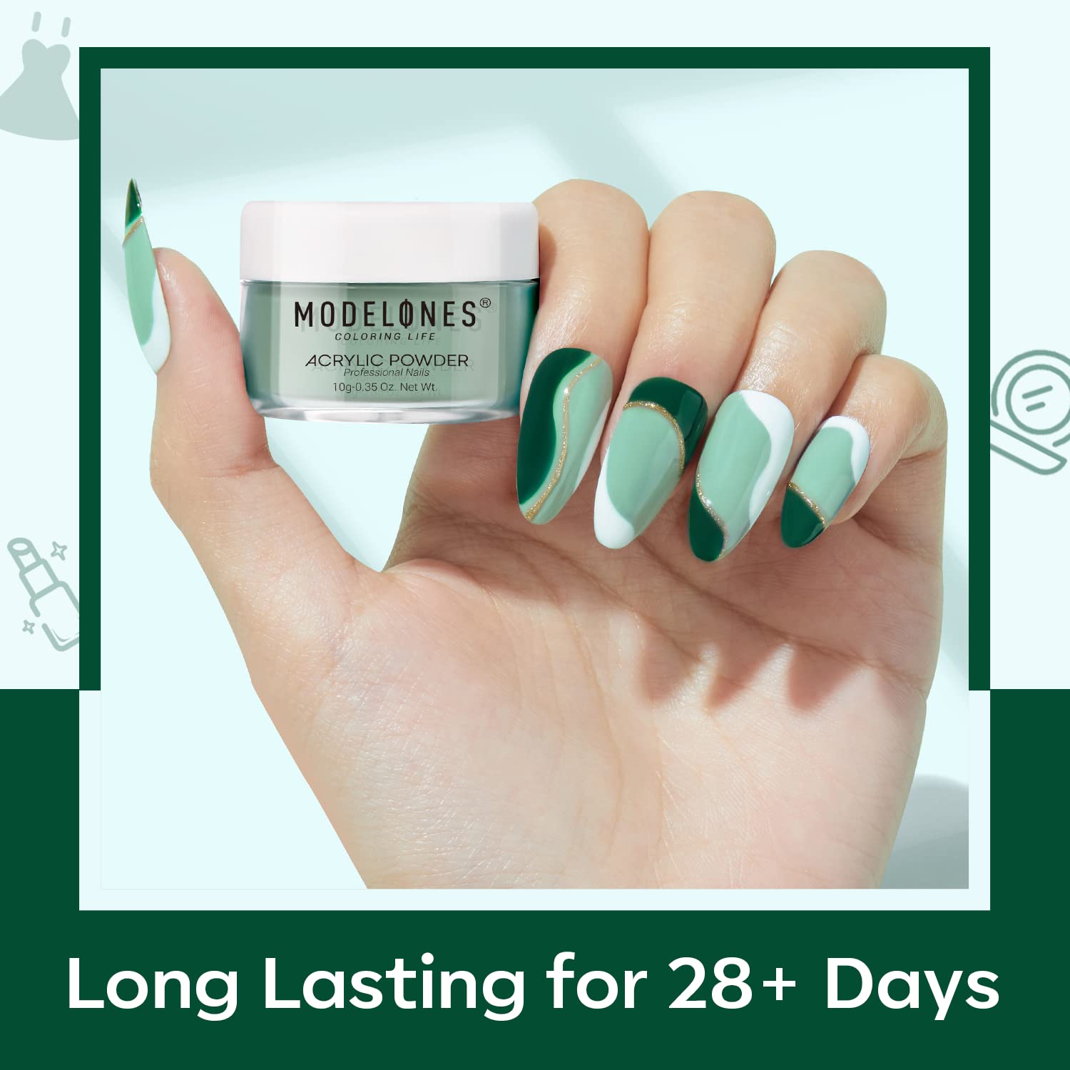 Modelones Avocado powder swatch promoting rich pigments and smooth application.