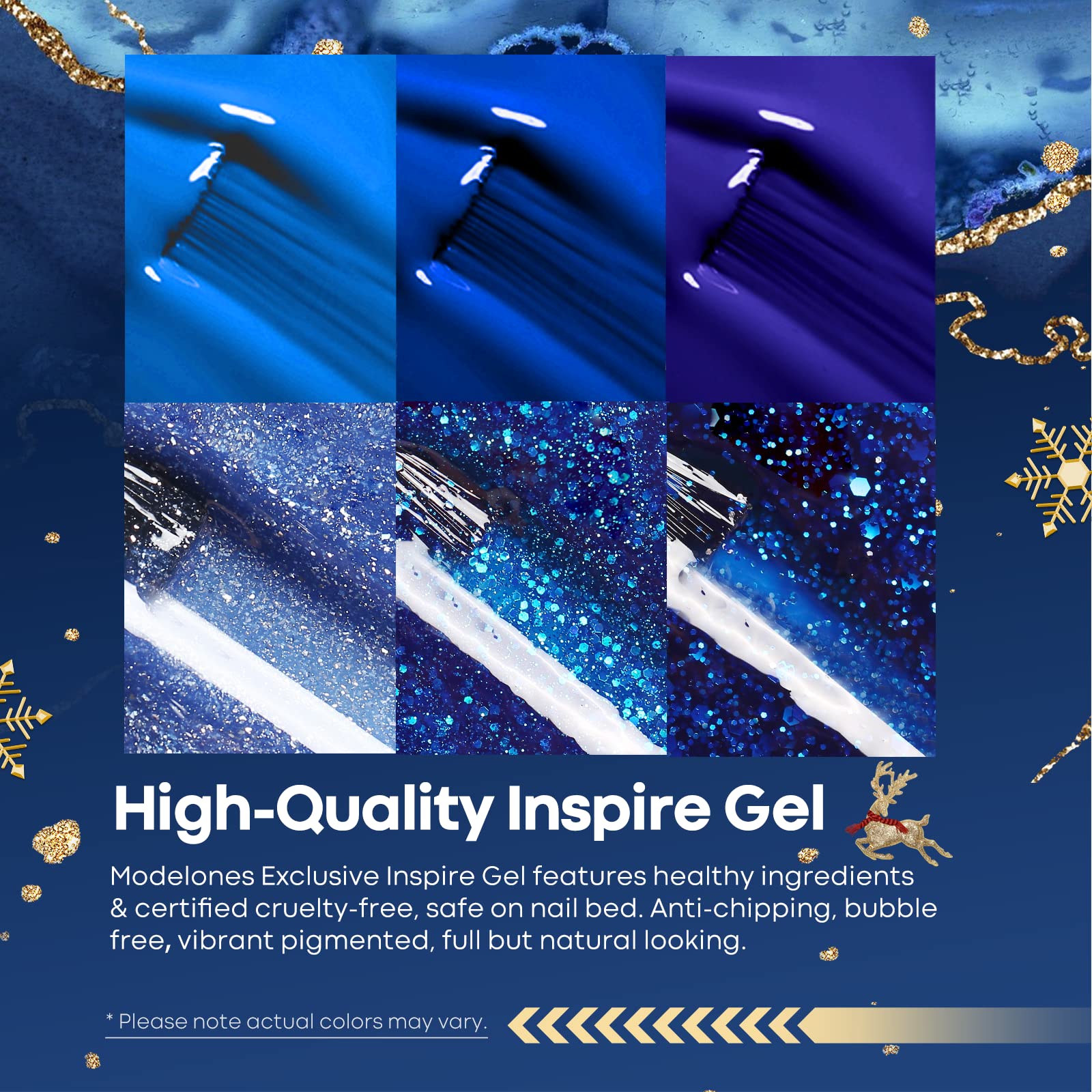 Modelones color-changing blue gel polish shows shifting tones under light.