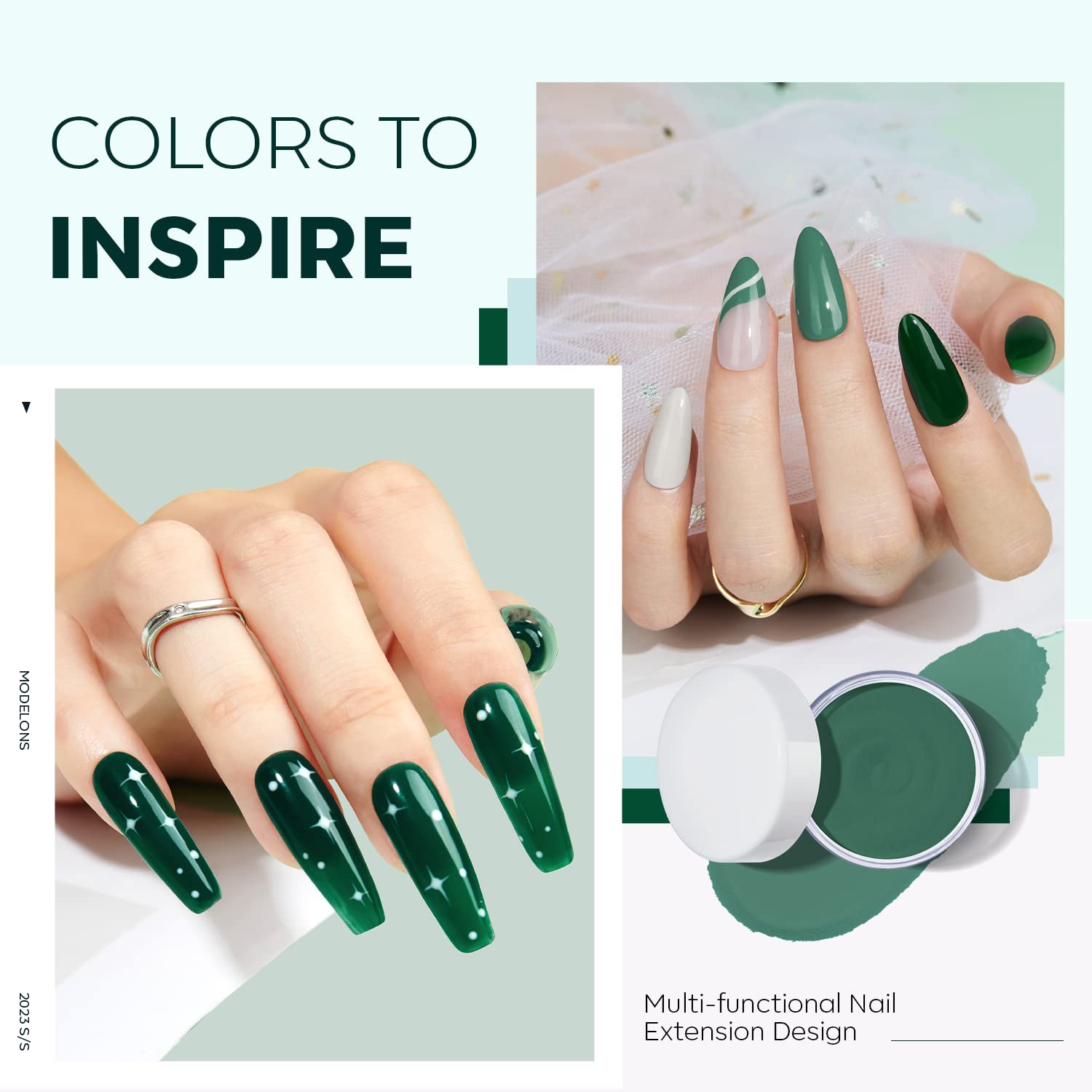 Modelones Dark Olive powder swatch for dramatic, long-lasting nail art without a lamp.