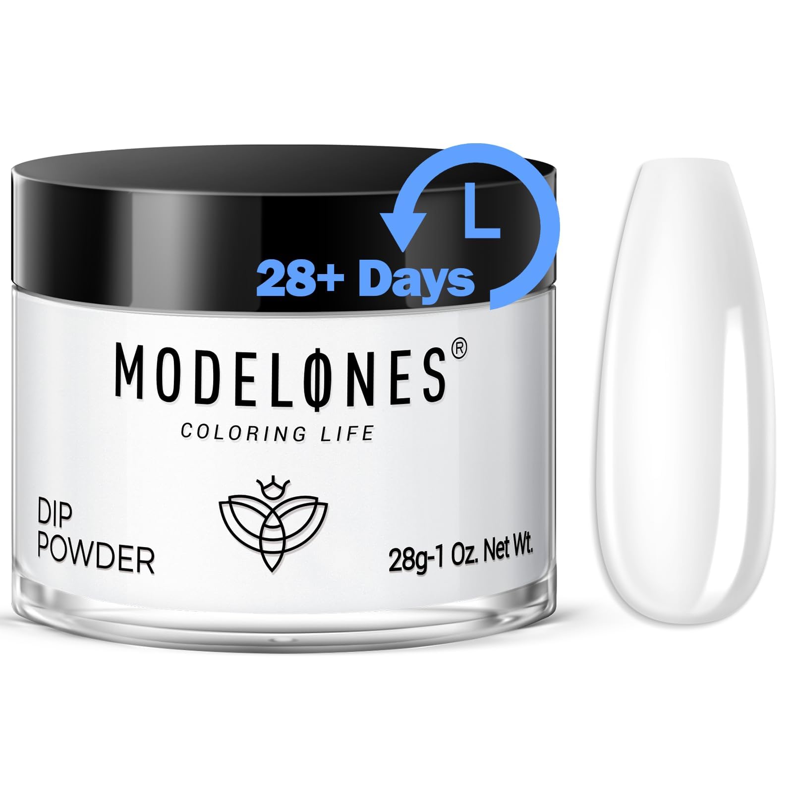 Modelones dip powder clear color bottle close-up showing natural shine