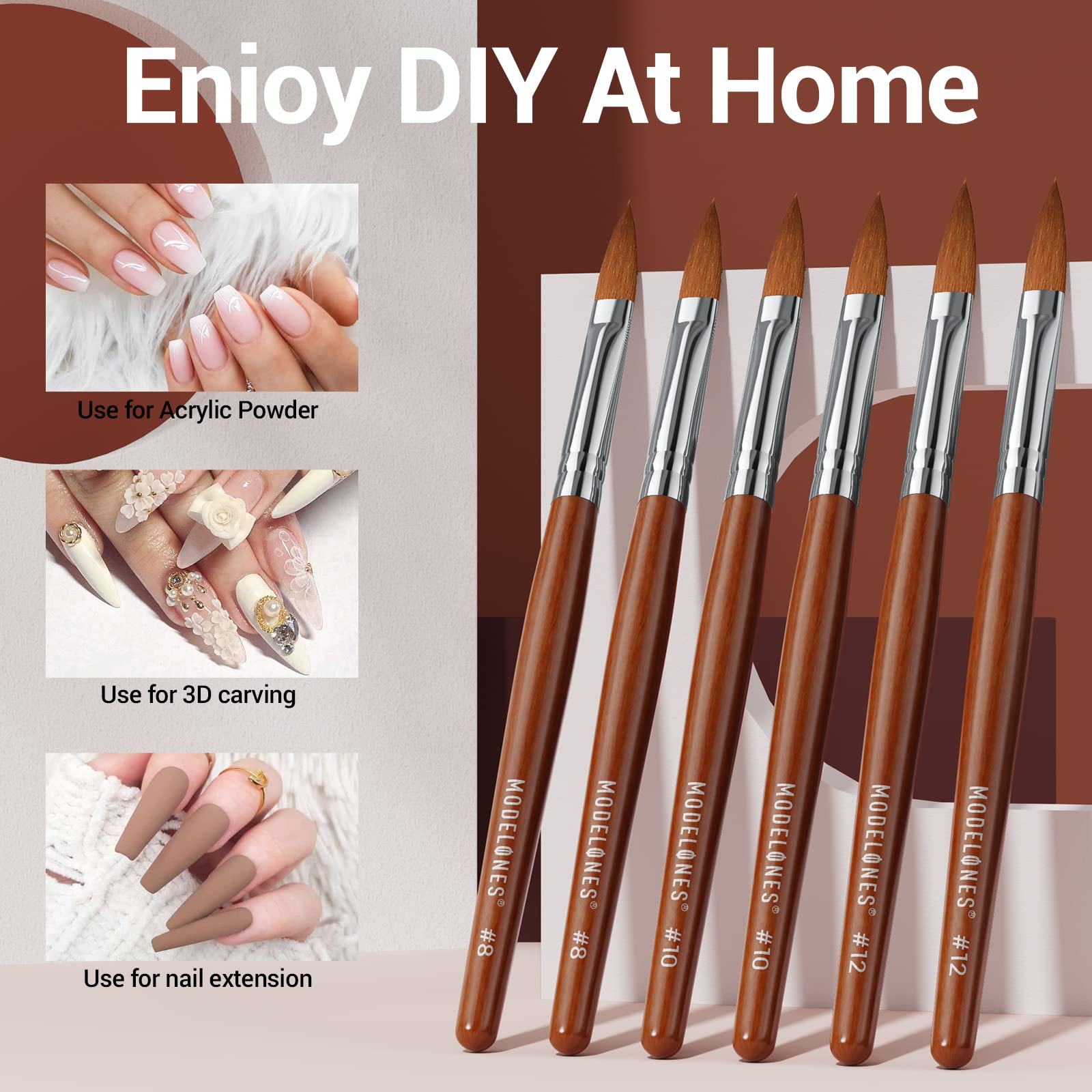 Modelones Kolinsky 12-round brush for smooth nail extensions.