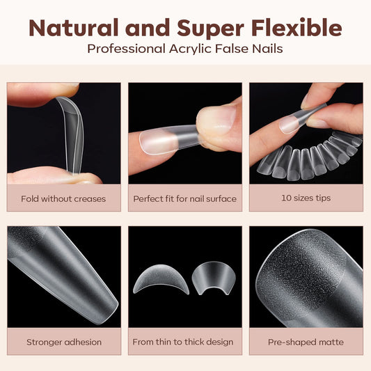 Modelones coffin tips fitting naturally to the nail bed for a seamless look