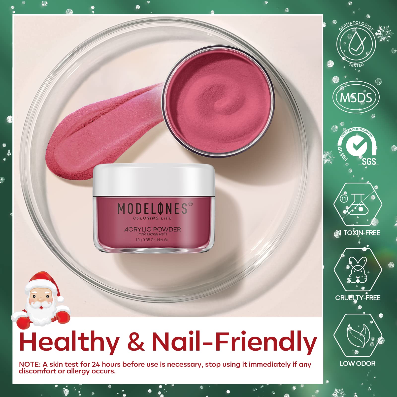 Modelones no-lamp-needed formula supports long-lasting Christmas nail color.