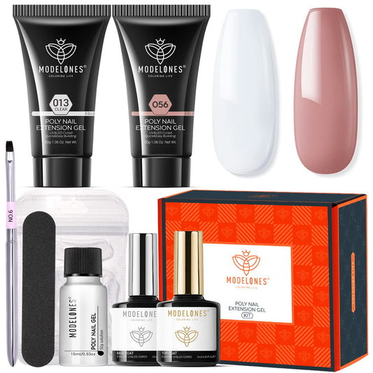 Modelones poly nail gel kit contents for at-home nail extensions.