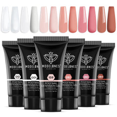 Modelones poly nail gel set with six color bottles for at-home manicure variety.