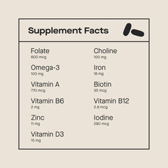 Close-up of the bottle label for Modern Fertility Prenatal Multivitamin