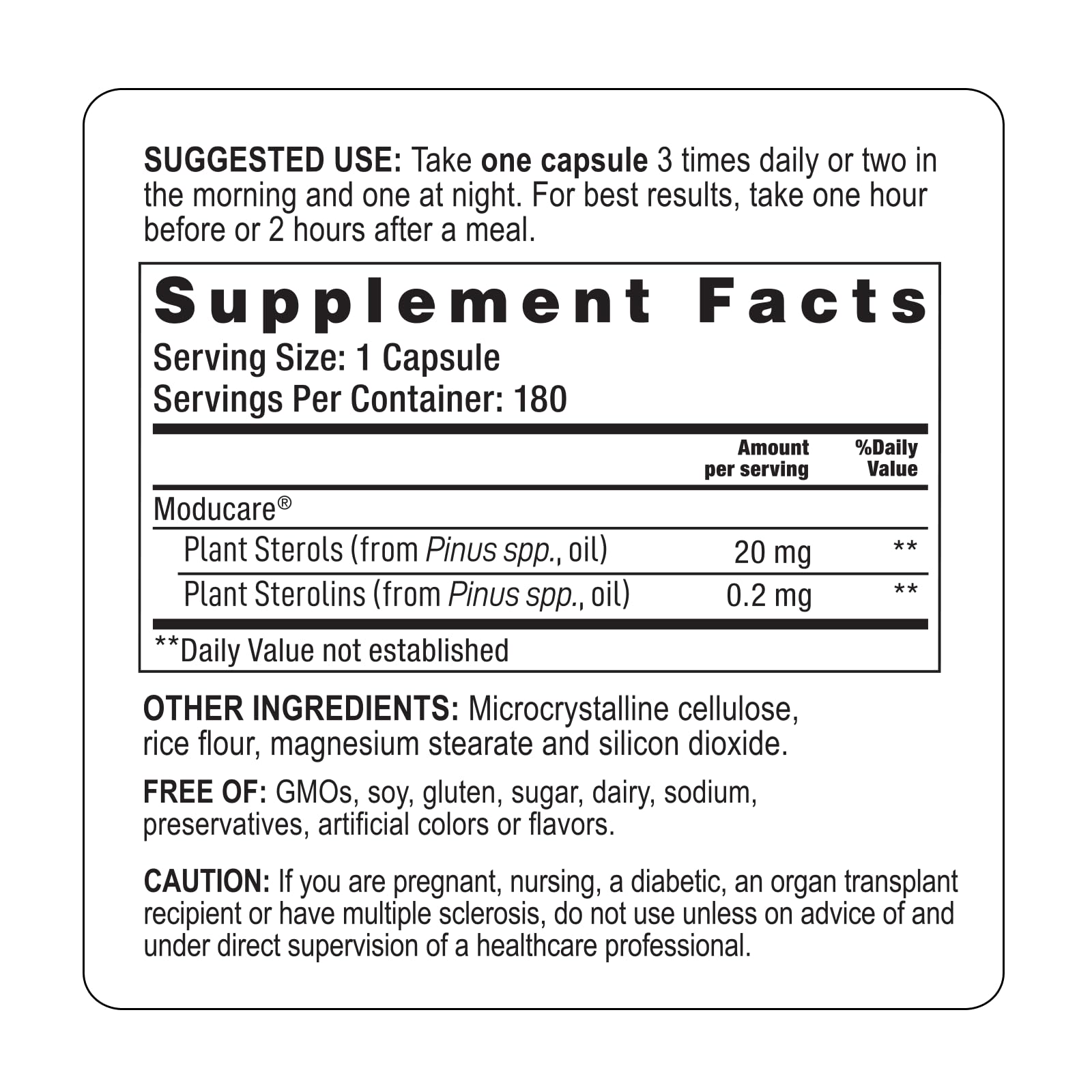Moducare packaging highlighting free from soy, gluten, dairy and sugar