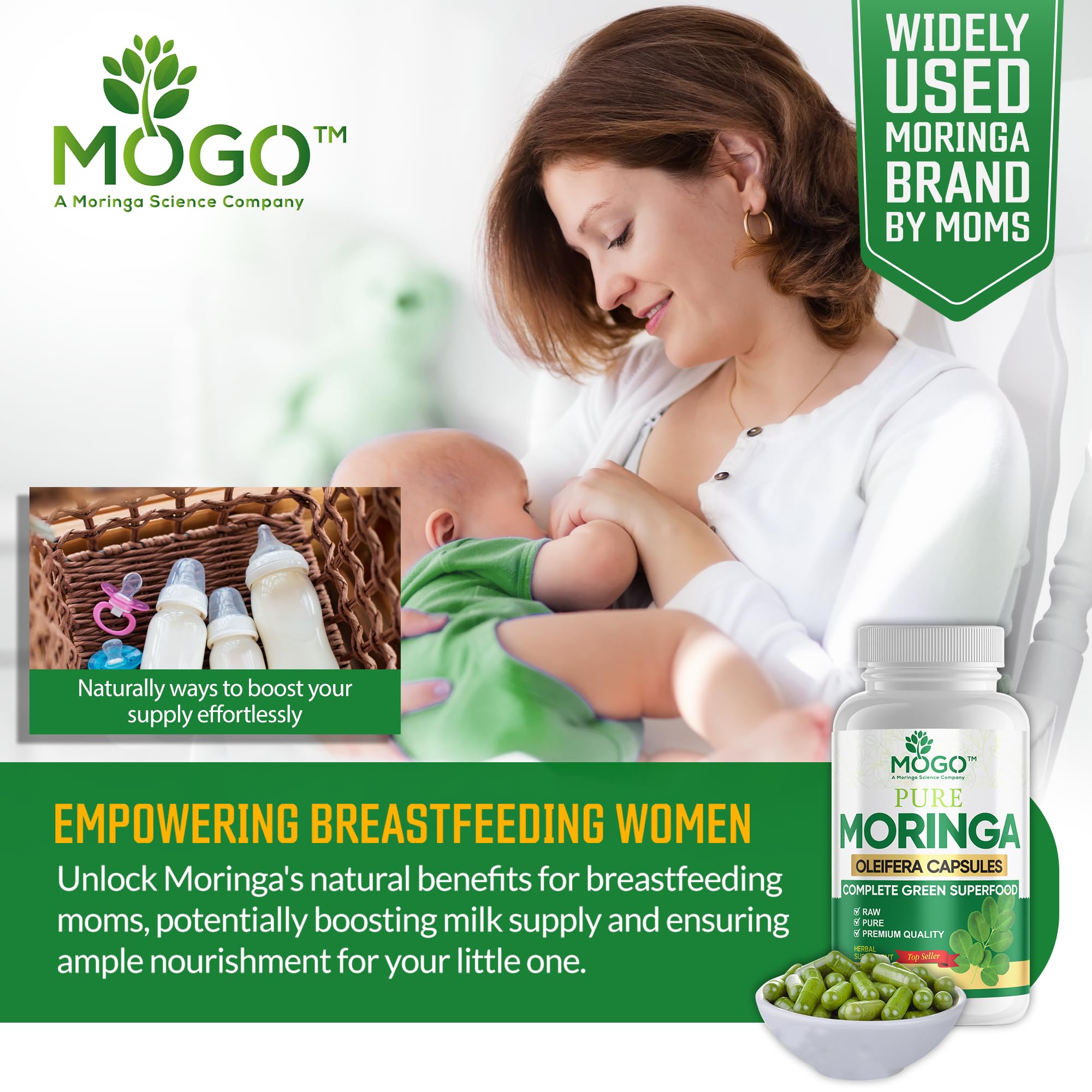 Close-up of MOGO Moringa Capsules bottle