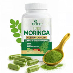 Front view of MOGO Moringa Capsules bottle