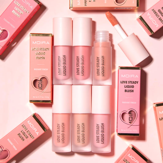 Moira Love Steady Liquid Blush applied on cheek for seamless blend and natural glow.
