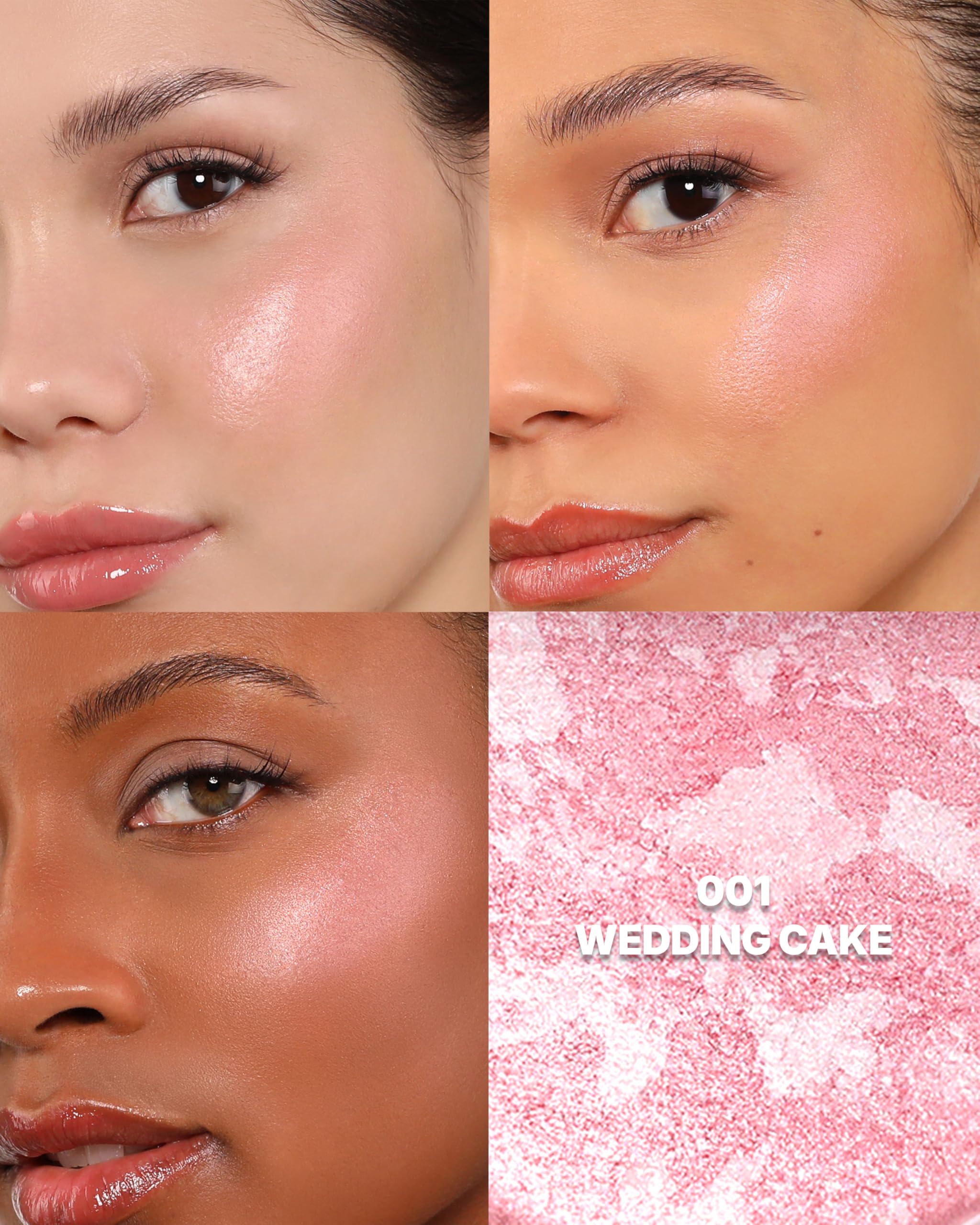 Moira Marvelous Baked Blush 001 Wedding Cake swatches on skin show buildable warmth.