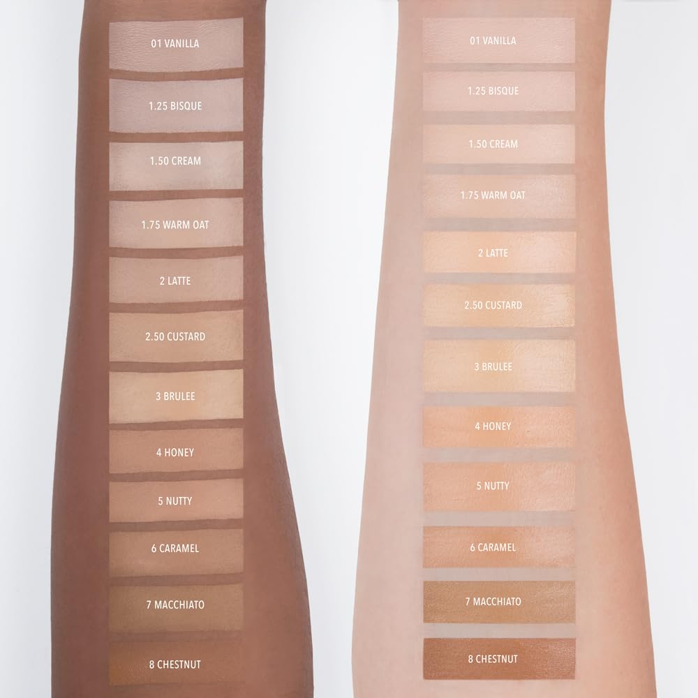 Moira Mega Waterproof Concealer swatches show blendable, natural finish.