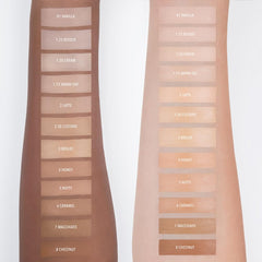 Moira Mega Waterproof Concealer swatches show blendable, natural finish.