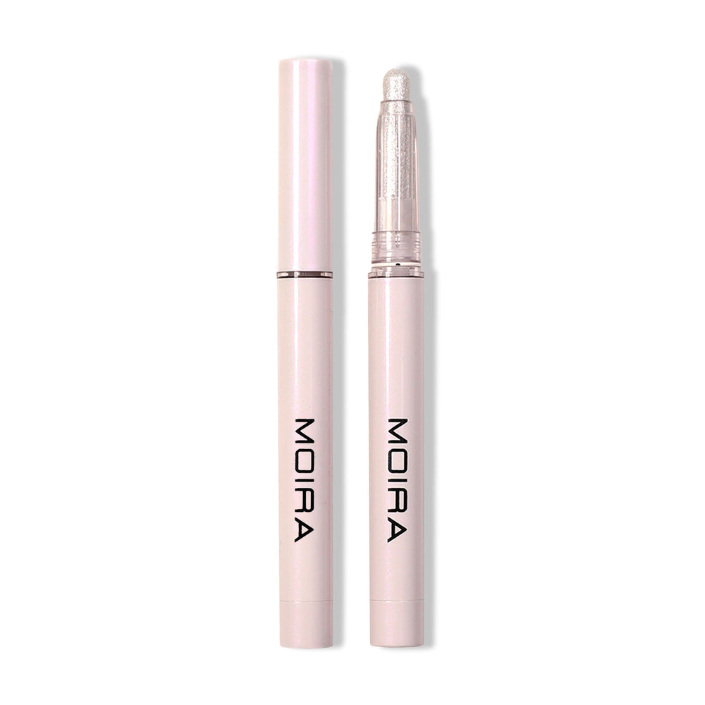 Moira Stellar Glaze Shadow 008 Frosty swatch shows iridescent shimmer for day-to-night looks