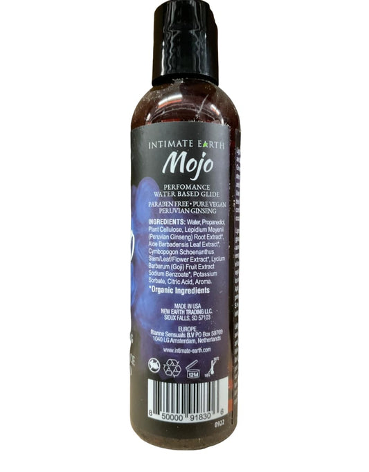 Close-up of Mojo Peruvian Ginseng Water Based Performance Glide 4oz bottle