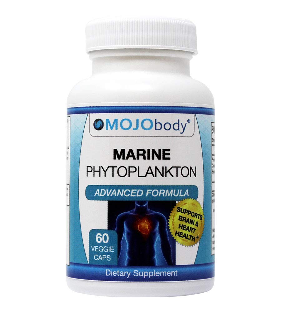 MOJObody freeze dried marine phytoplankton hero image with 60 capsules