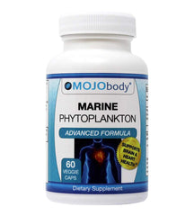 MOJObody freeze dried marine phytoplankton hero image with 60 capsules
