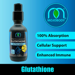 Side view of MOJObody Nano Glutathione 2oz Pump Bottle