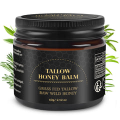 Mokasakiso beef tallow honey balm jar front offering rich hydration for dry skin
