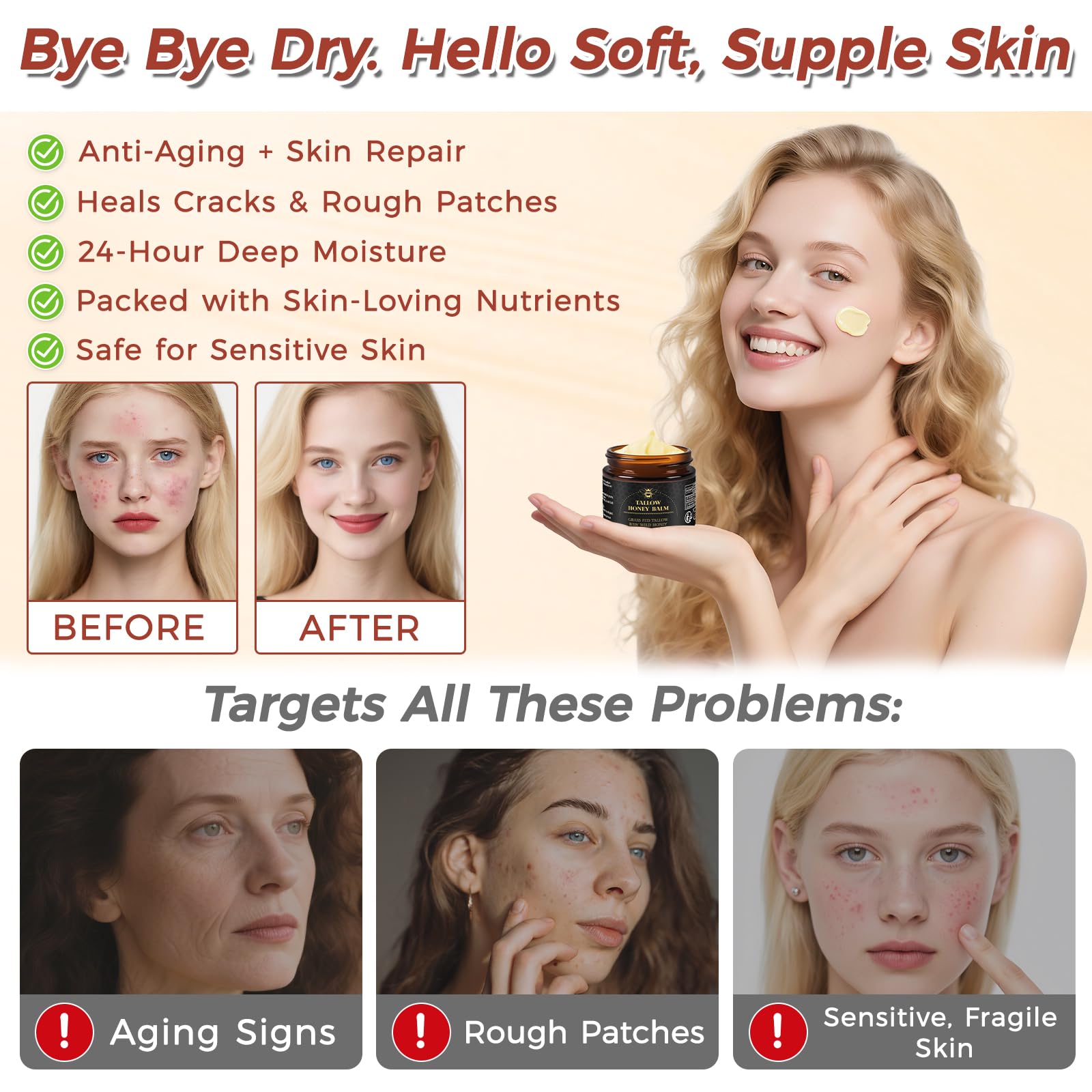 Hands applying the balm to show soothing, moisturizing application