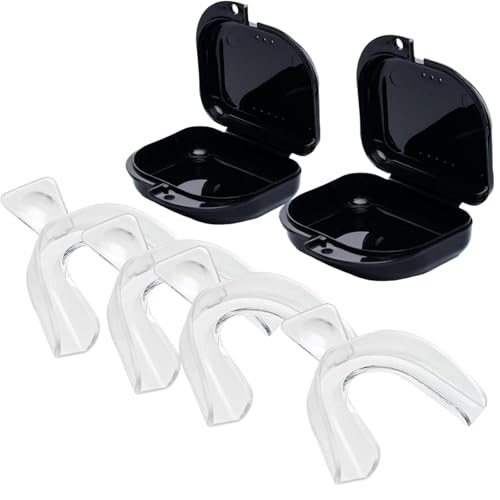 Moldable teeth whitening trays in a 4-piece set with two slim cases.
