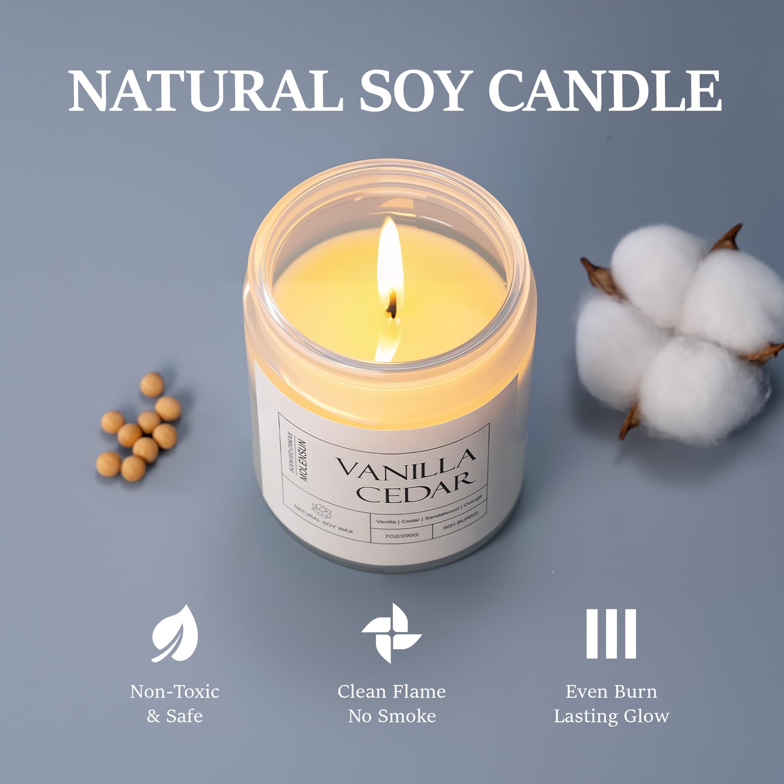 Cozy winter setup featuring Molensun Vanilla Cedar Candle