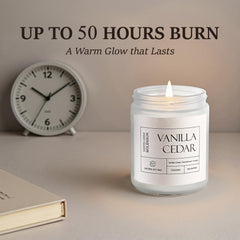 Holiday gift-ready Molensun Vanilla Cedar Candle on festive backdrop