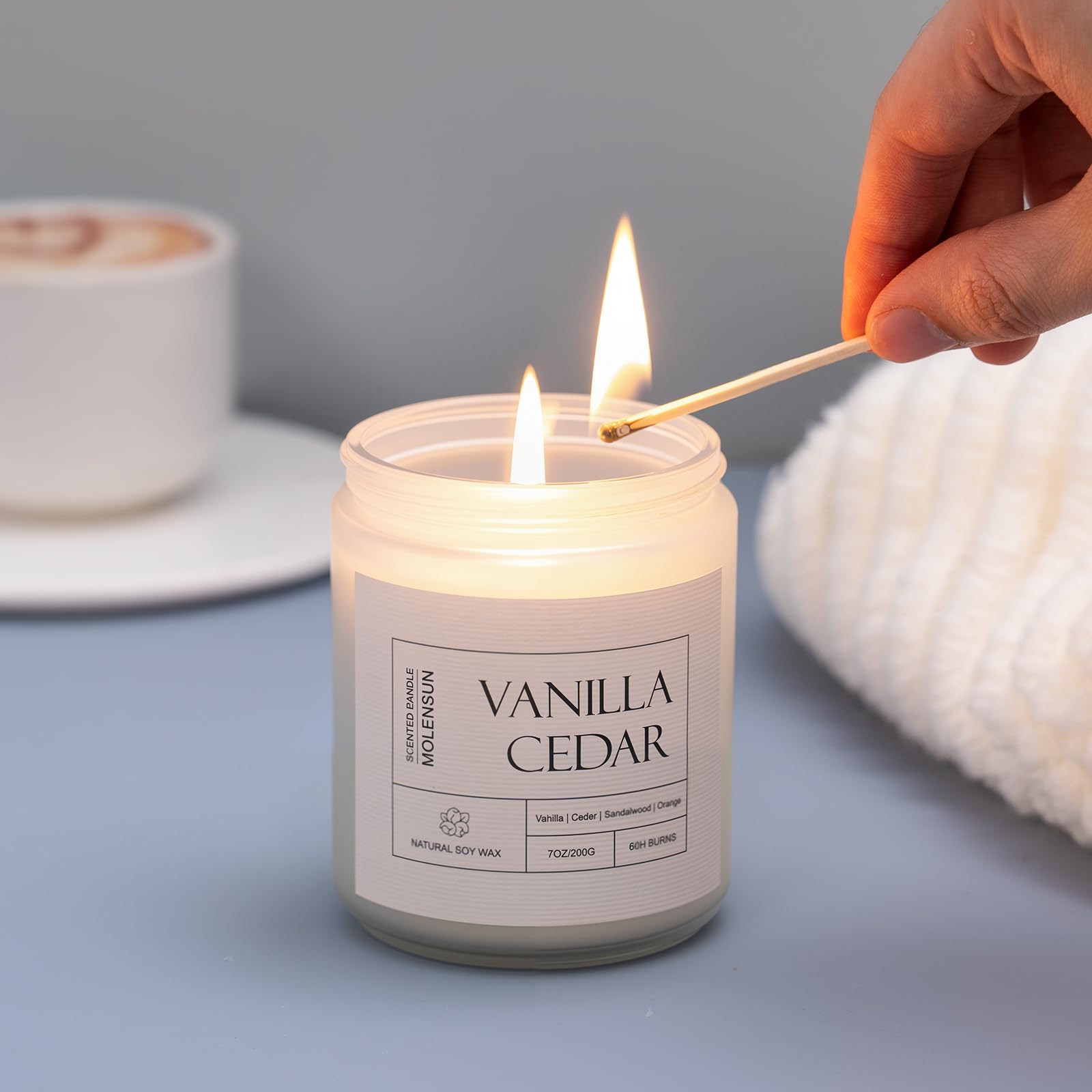 Decor styling with Molensun Vanilla Cedar Candle as centerpiece