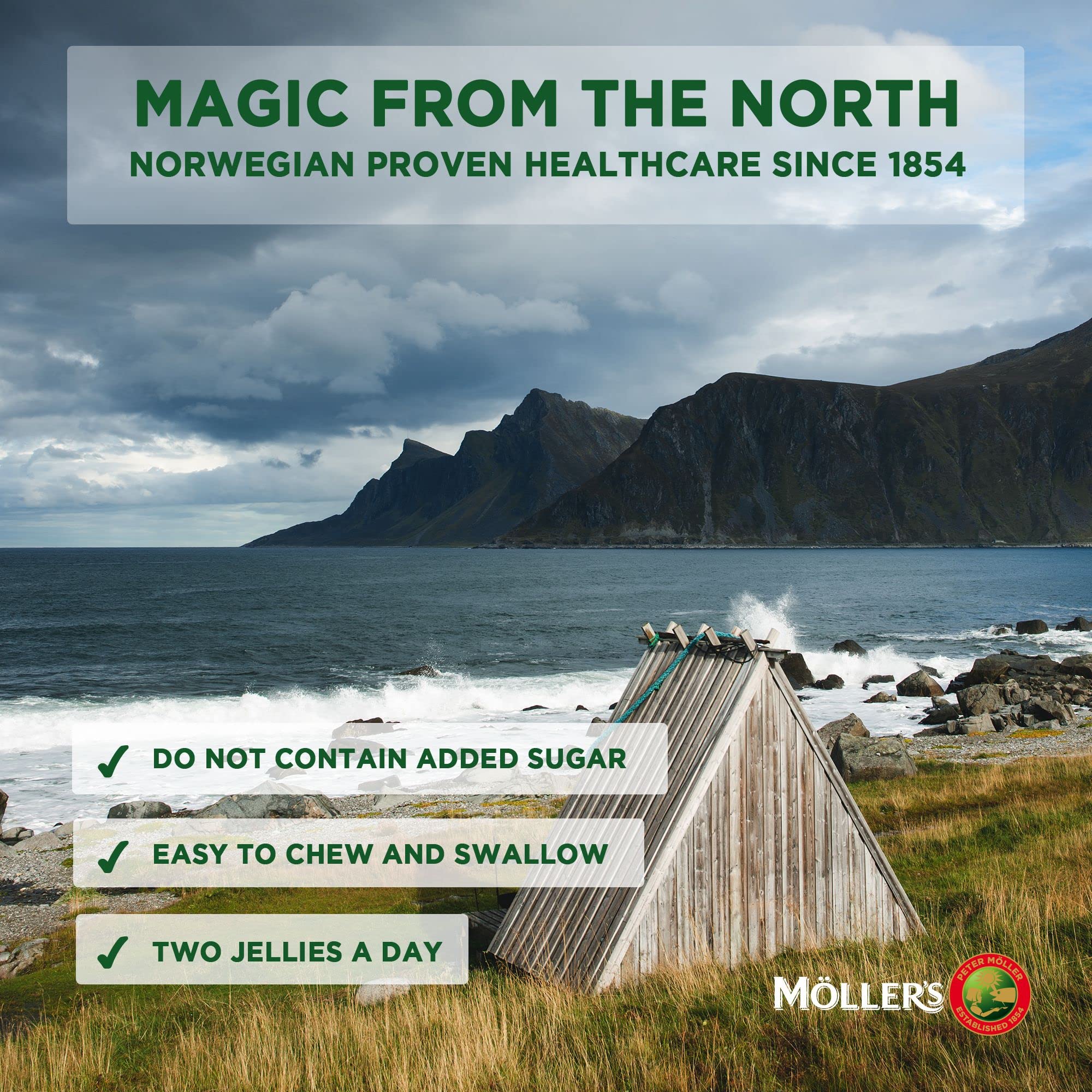 No added sugar and natural aroma on Möller’s Omega-3 packaging